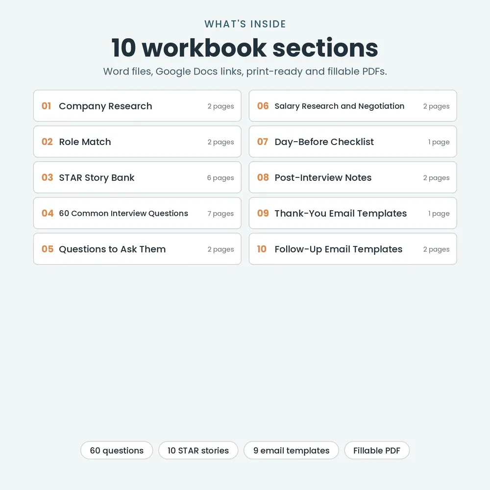 Job Interview Prep Workbook inside view