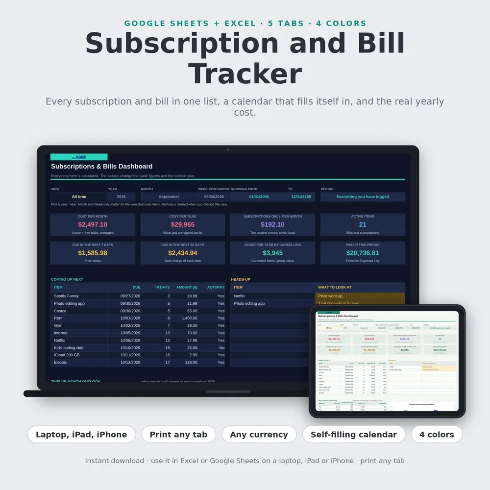 Subscription and Bill Tracker preview