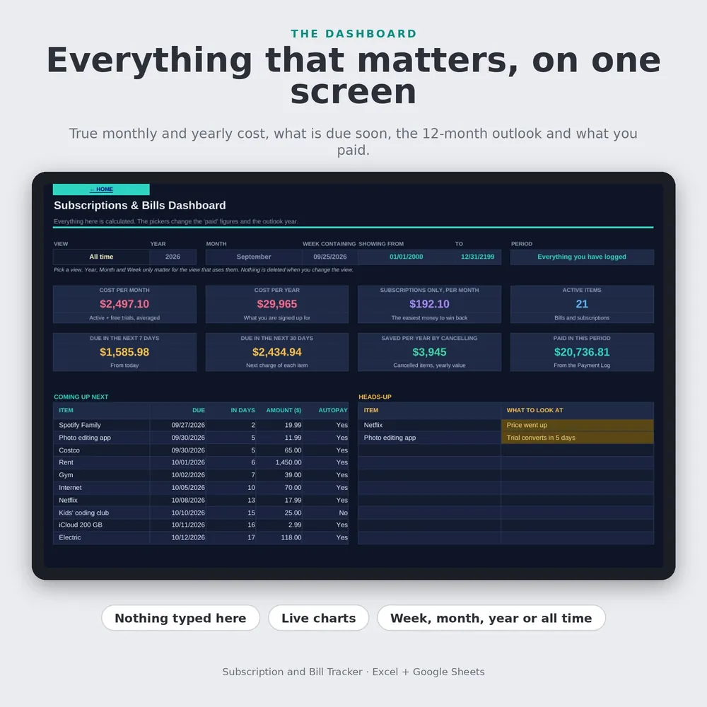 Subscription and Bill Tracker inside view